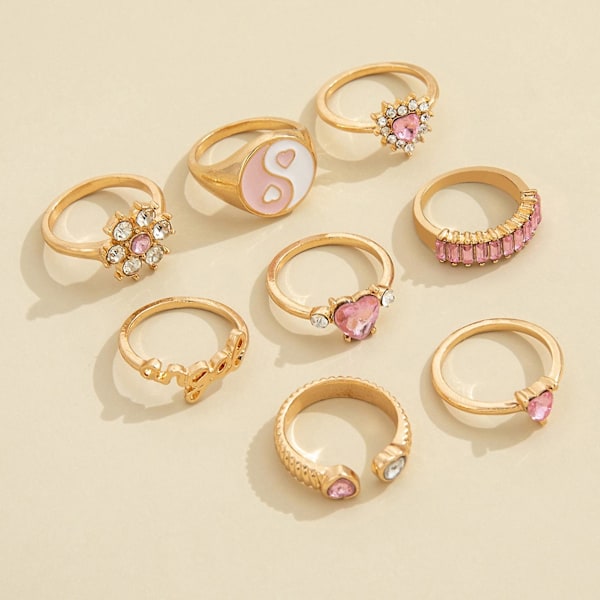 8st Knuckle Rings Tai Chi Punk Kvinnor Utsökt Sparkling Ringar Modesmycken