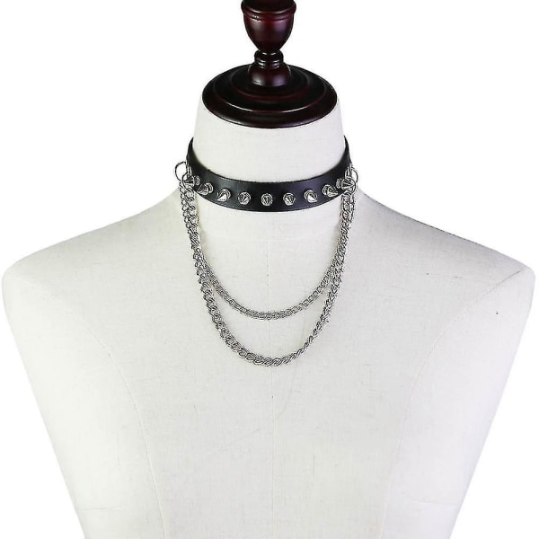 Spike Choker Halskjede Goth Collar Chain Punk Choker Kvinner Menn Svart Lær Chocker Kule gotiske smykker black