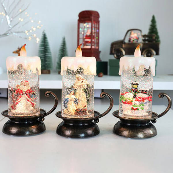 Julebatteridrevne LED-stearinlys Juledesign Flammefrit flydende stearinlys Varme hvide lys，Jesus