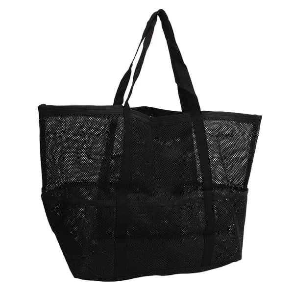 Nylon Sammenfoldelig Multifunktionel Mesh Strand Skuldertaske til Rejser Camping Sort