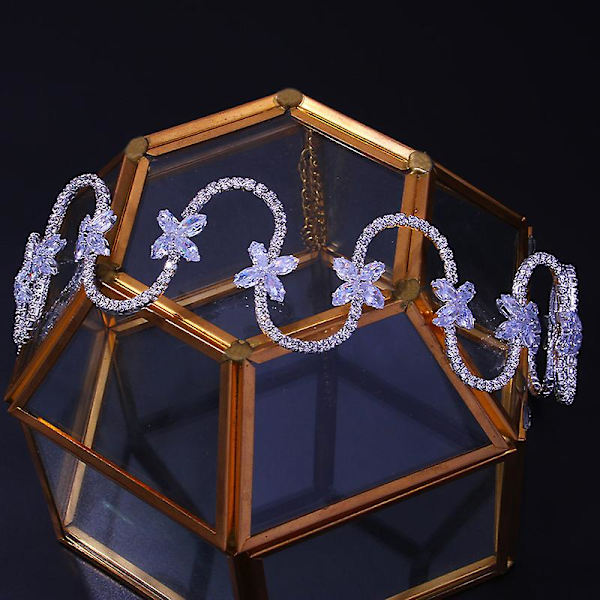 Glittrig hårslinga Rhinestone brudhårband med blomdekor Justerbar legeringshårtillbehör Silver