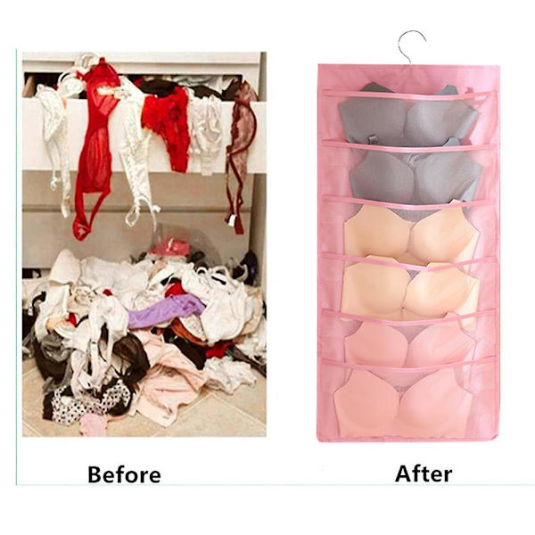 Multifunksjonell hengende garderobe Dobbeltsidig hengende oppbevaringspose style2 pink