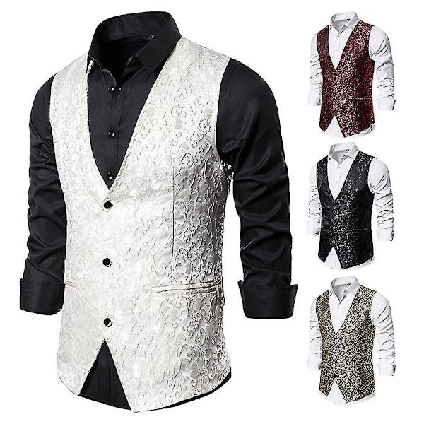 Enkelknäppt väst för män Slim Fit formell print väst XL White