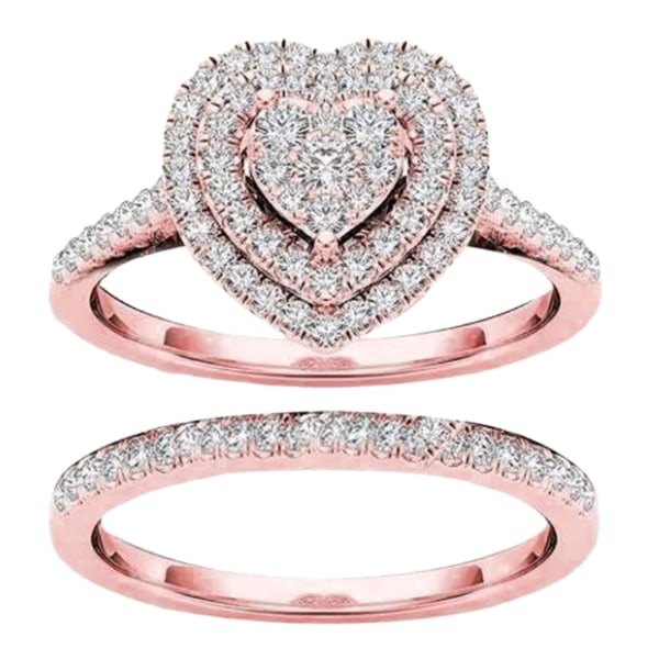 2 stk/sett Ring Attraktiv dekorativ legering Delikat hjerteform Rhinestone Kvinner Brudering til bryllup Rose Gold US 11