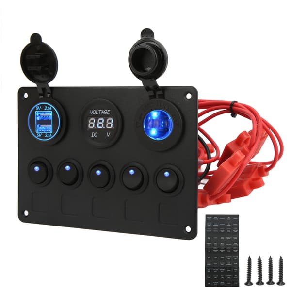 12V 24V Vippebryterpanel 5 Posisjoner Rund Dobbel USB Billader Overopphetingsbeskyttelse Båtbryterpanel