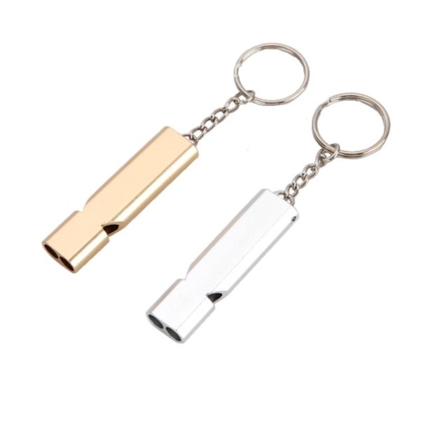 Dubbelrör Utomhus Survival Whistle Utomhusutrustning Guldfärg + Stål 2 Styck