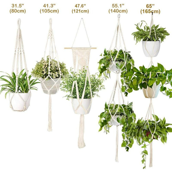 5-pack inomhusväxt makrame hängande blomkrukor + 5 krokar, handgjorda hängande växtställ, dekorativt blomkrukställ för Boho inomhus utomhusdekor (Variou