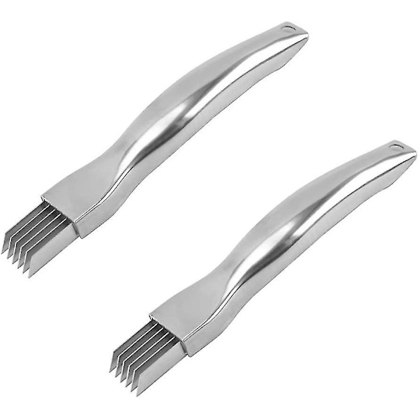 Set 2 ruostumattomasta teräksestä valmistettua vihannesleikkuria sipulille, valkosipulille ja sipulille