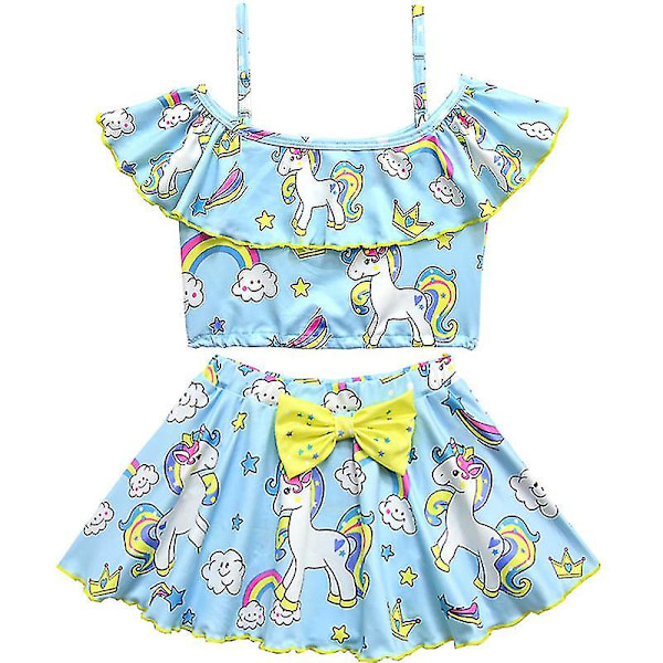 Børn Piger Unicorn Bow Bikini Sæt Badetøj Badedragt Light Blue 7-8 Years