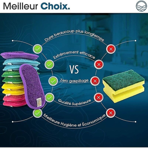 Sæt med 10 vaskbare og genanvendelige mikrofibersvampe - Opvaske- og køkkensvamp - Miljøvenlig - Flere farver - Magic Dobbeltsidet Multi-brug