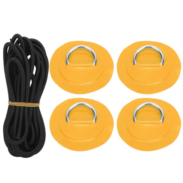 4 st PVC Patch Elastiskt Rep Set med Rostfritt Stål D Ring Pad Gul