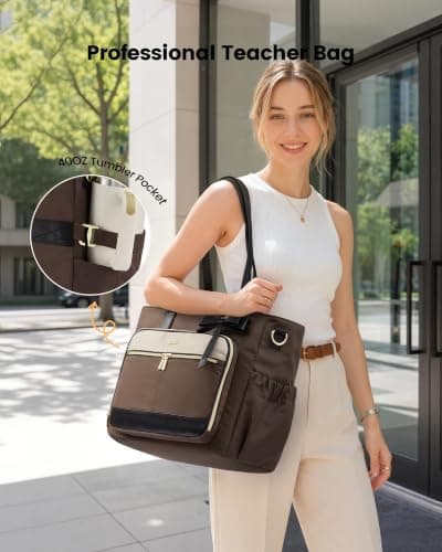 LOVEVOOK Lærertaske til kvinder, arbejdscomputertaske, computermappe Coffee-khaki-black Coffee-khaki-black 15.6 in