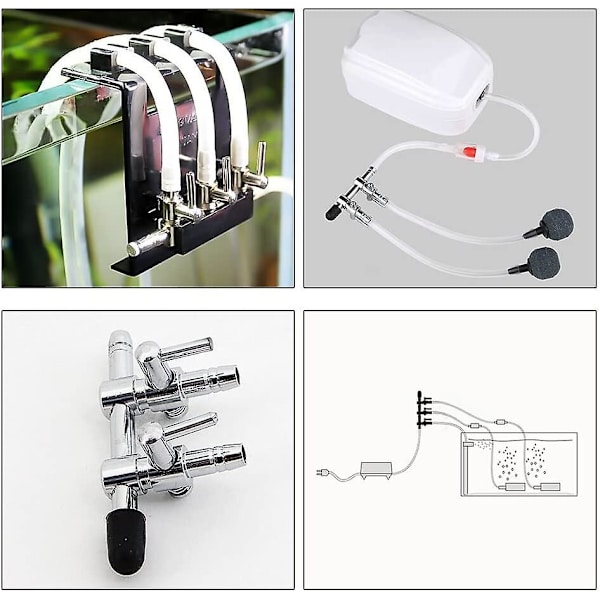 Luftstrømsregulator - til akvarium - 3 i 1 sæt: 2-vejs luftpumpesplitter, 2 kontraventiler