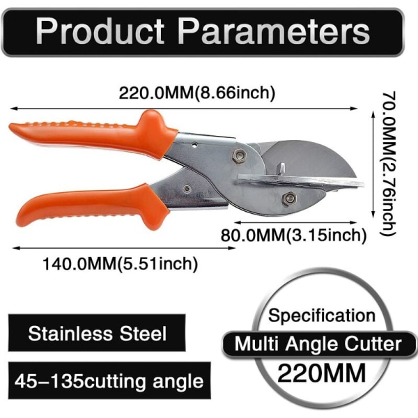 Vinkelsaks - modell med sklisikkert håndtak + blad i ett stykke flerbruksvinkelsaks 45-135 graders gjengespor flervinkelsaks