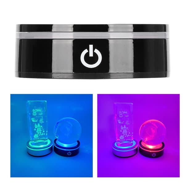 3D Inner Carving LED Crystal Black Flat Touch Multi-Mode Färgglad White Light Car Base