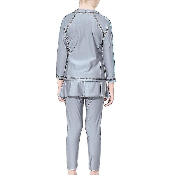 3st/ set Modest Burkini Badkläder Barn Flickor Muslimska Islamiska Cap Strandkläder Grey 7-8 Years