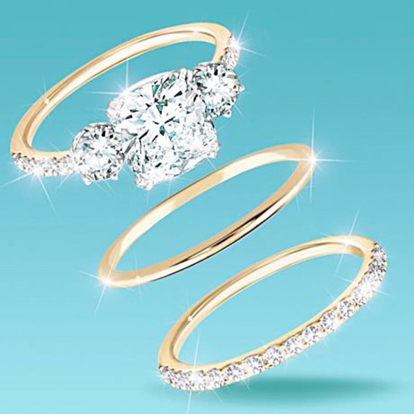 3st/ set Ring Rhinestone Inlay Slitbeständig Legering Kvinnor Finger Band För Bröllop US 5