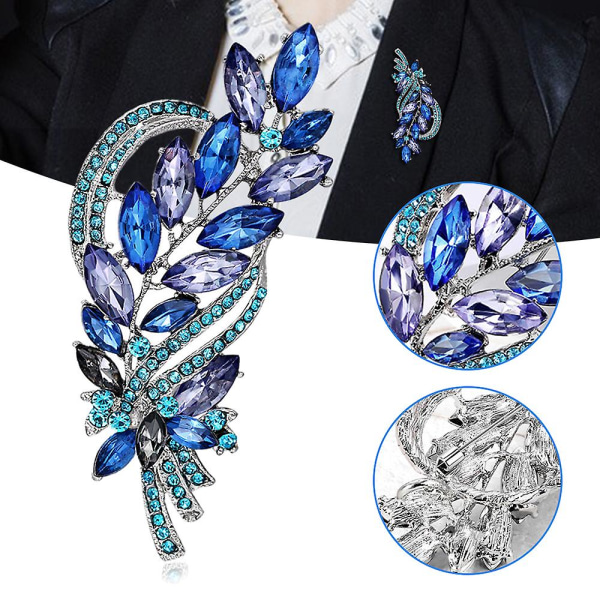 Kvinnor Kristallglas Brosch Glänsande Löv Lapel Pin Badge Bag Kläder Dekoration