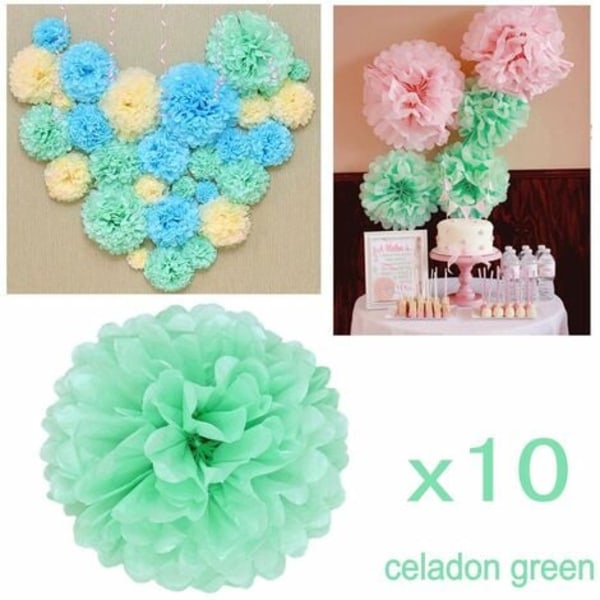 10 stykker 8 tommer Celadon Grønn, vev Pom Pom Pom Pom Ornament Bryllup Bursdag Dåp Fellesskap Jul Halloween P