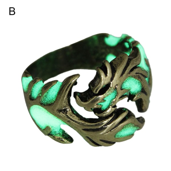 Lysende ring iøjnefaldende rustsikker legering glødende drageformet ring til mænd til studerende 21 B