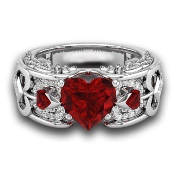 Kvinnor Ring Hollow Out Heart Smycken Galvanisering Mode Utseende Fingerring för bröllop Red US 10