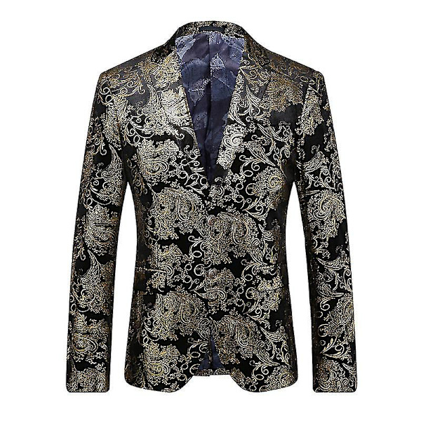 Blazer lyxig guld glänsande printed Slim Fit Button Suit 52