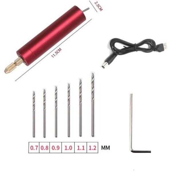 Mini- USB -sähköpora, DC 5V sähköinen käsipora, manuaalinen kalvonlävistyskone, (hopea + USB datakaapeli + 0,7-1,2 dri