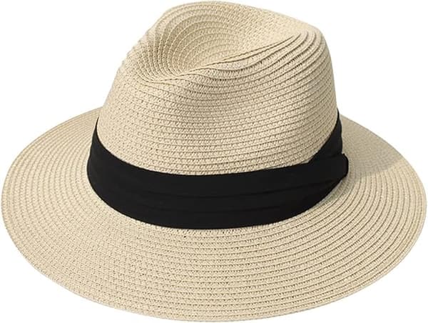 Dame Panama Bredskygget Strå Roll Up Bælte Spænde Fedora Strandhat