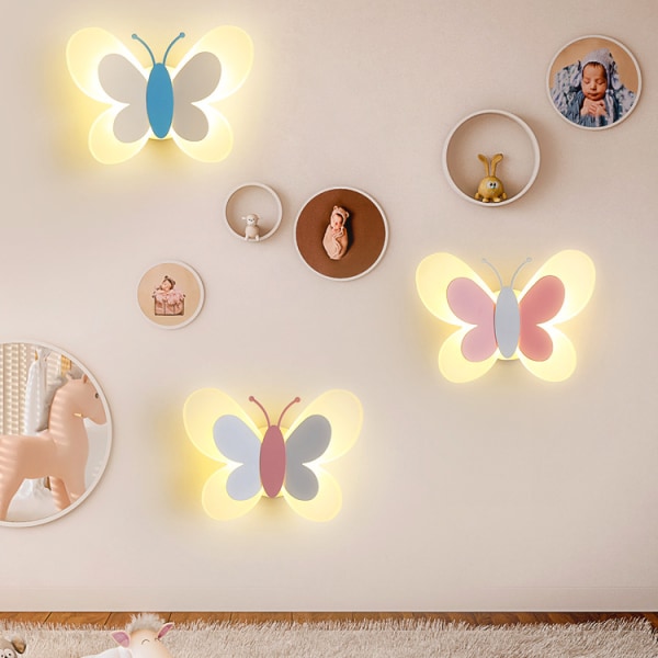LED sommerfugldekorasjon for barnerom vegglampe (hvit)
