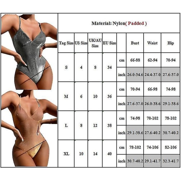 kvinner Glitter Shiny Monokini Badedrakt Push Up One Piece Badedrakt Badedrakt Grey S
