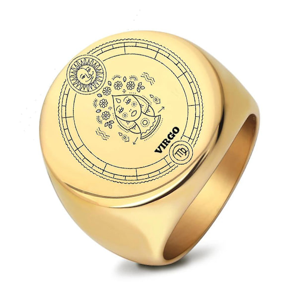 Punk Vintage Twelve Constellations Ringar Kvinnor Stor Rund Guld Färg 316l Rostfritt Stål Vigselring För Man Gold virgo