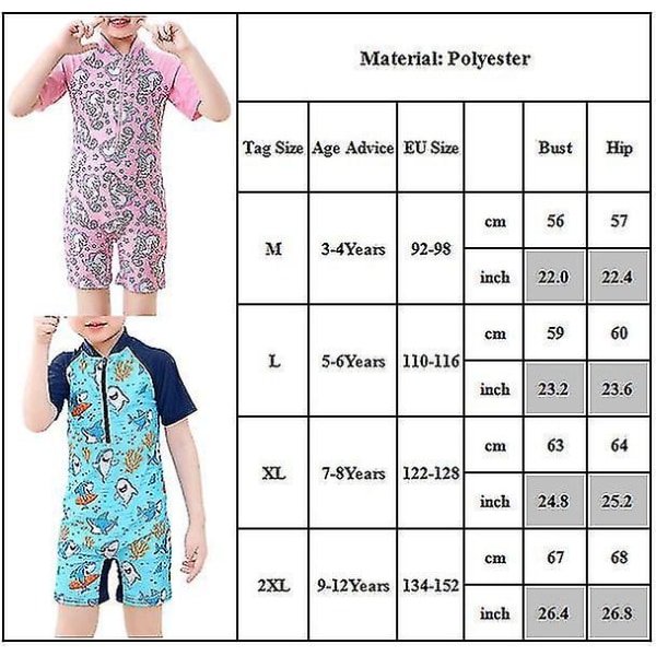 Kids Summer Beach Cartoon Print Zip One Piece Badedragt Unicorn Print 5-6 Years