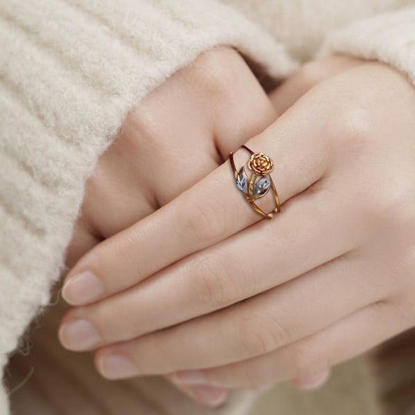 Kvinder Ring Rose Dobbelt Farver Smykker Galvanisering Flower Chic Ring Fødselsdagsgaver US 5