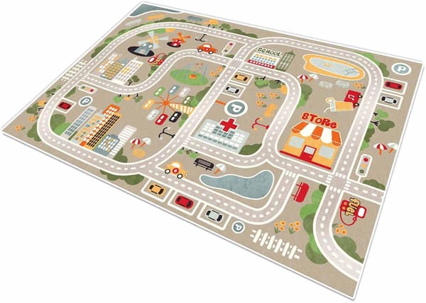Legetæppe til legetøjsbiler, legetæppe med gummibagside til børneværelse og legerum 80cm×120cm(2 '7\"×3 '11\")