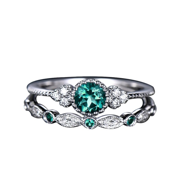 2 stk/sett kvinner Cubic Zirconia Innlagt stablebar fingerring bryllupssmykker gave Lake Blue US 6