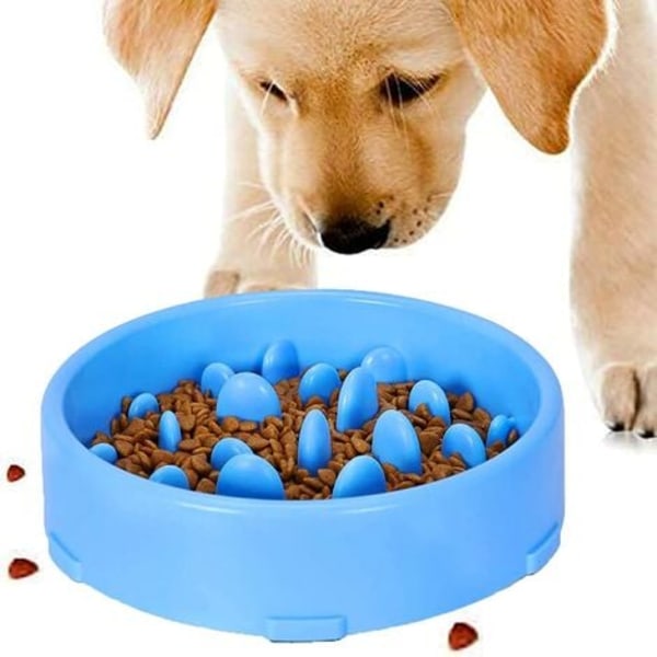 Langsom fôring Anti-skli design Morsom interaktiv fôringsbolle for katter og hunder, fremmer sunn mat og langsom fordøyelse (Blu