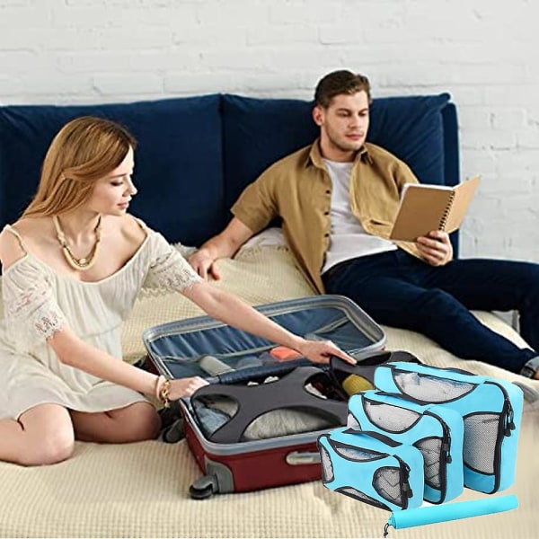 Compression Packing Cubes Bag för resor Expanderbar packbox sky blue