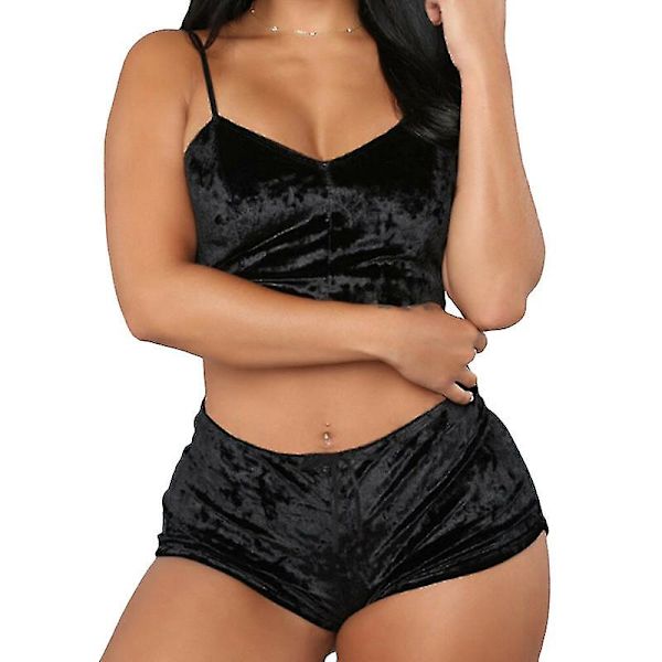 kvinnor Underkläder Sexiga underkläder Pyjamas Set Velvet Cami Crop Black M