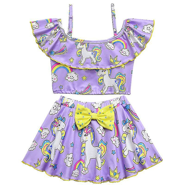 Børn Piger Unicorn Bow Bikini Sæt Badetøj Badedragt Purple 7-8 Years
