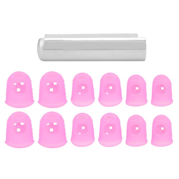 Zinklegering Gitarr Slide Bar Rund Spets med 12 Silikon Fingerskydd för Ukulele Rosa