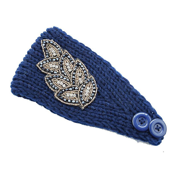 Vintage neulotut päänauhat Naisten Joustavat Leveä Päähine Kirjonta Lehdet Hiustarvikkeet Kaikille Navy Blue