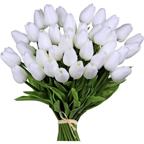 30 stk 14-tommers hvite latex-tulipanblomster for bryllupsfest hjemmedekorasjon