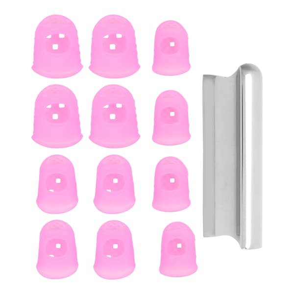 Zinklegering Gitarr Slide Bar Rund Spets med 12 Silikon Fingerskydd för Ukulele Rosa
