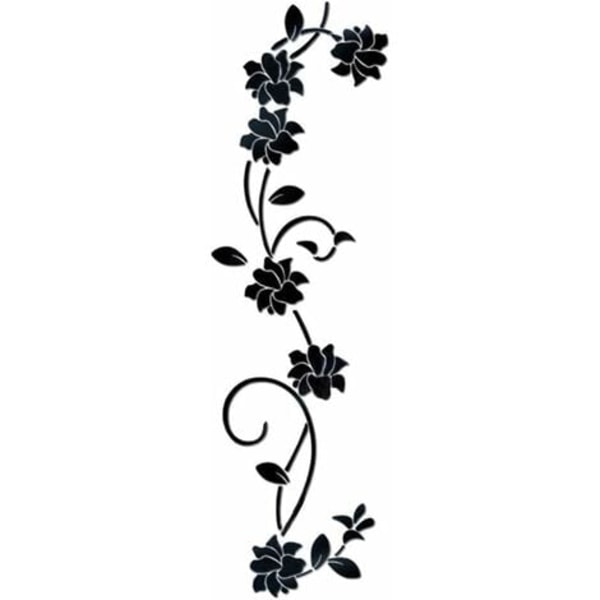 Flower Vine Akryl speil veggklistremerker, elegant speilinnstilling veggklistremerke, klebrig veggspeil veggdekor for hjemmet stue soverom dekor, svart
