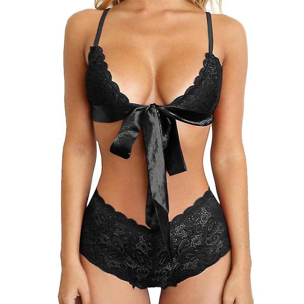 Naisten Alusvaatteet Half Bra pikkuhousut Set Sexy Lace Nightwear Black 2XL