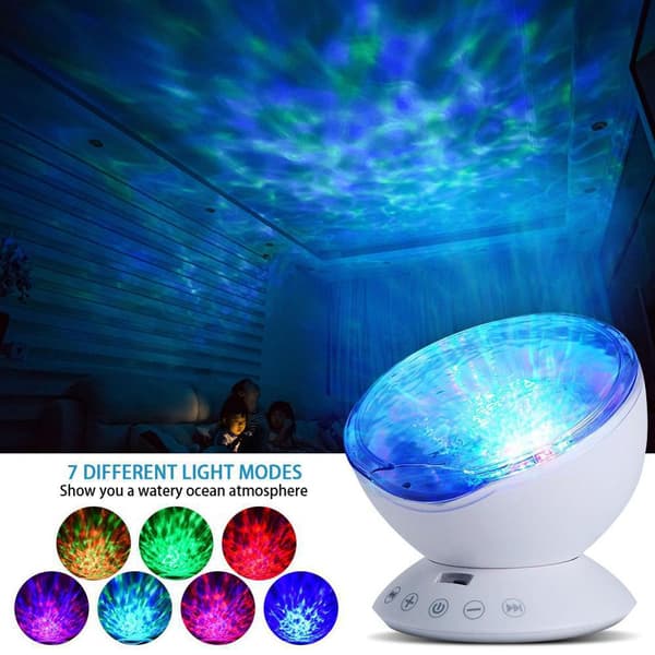 Ocean Wave Projektor, 12 LED Fjernkontroll Nattlys Timer 7