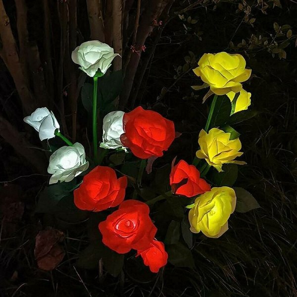 LED simulation rose lampe havelampe dekoration (ny solhvid frisk rose), til udendørs, have, gård