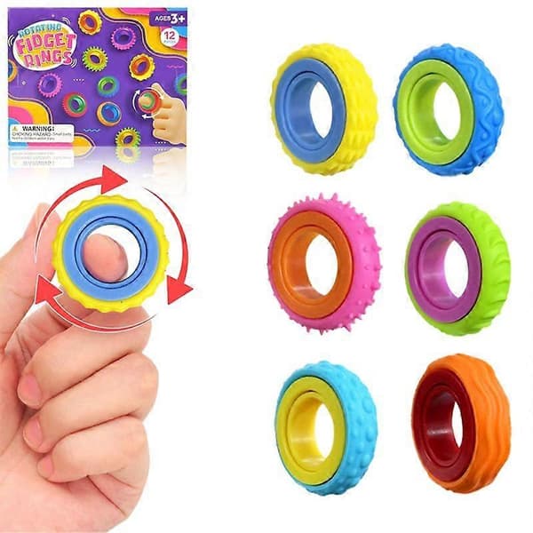 Fidget Toys Spinner Ring til Børn: 12-pak Tekstureret Finger Spinner - Bulk Fidgets til Studenterklasselokale - Stille Sensorisk Legetøj til Autisme Stresslindring