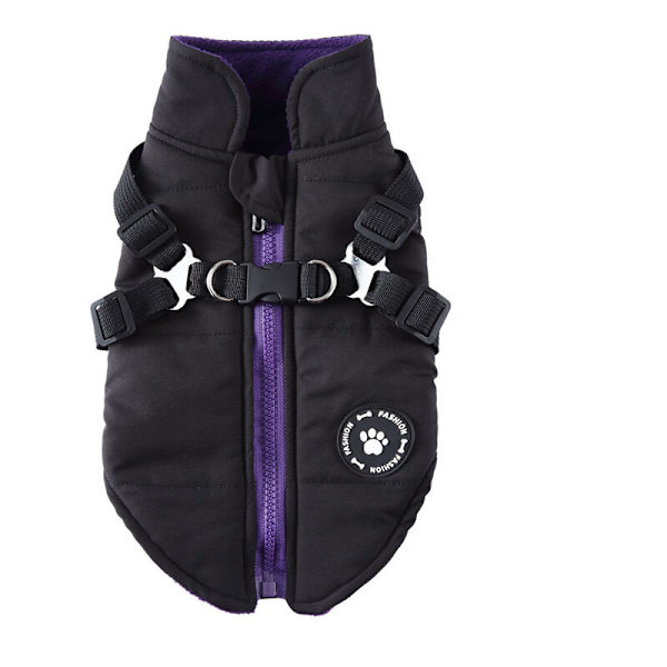Varm kæledyrsvest Lille hundevest Sele hvalp Vinter 2 i 1 outfit Cold Weather Coat (S, Sort)