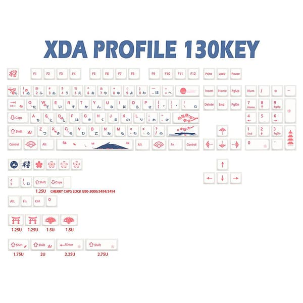 130 taster Pbt Keycaps Xda profil farvesublimerede personlige piger lyserøde Sakura Keycap